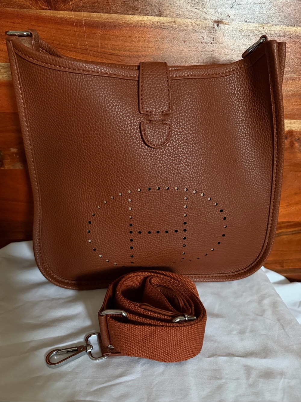 Dark Brown inspired by Eve Lyne vegan Leather cross body bag w/ Detachable Strap